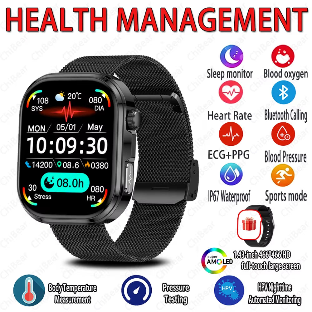 2026 AI Health Diagosis ECG+PPG SmartWatch Men Blood Pressure Lipid Uric Acid Heart Analysis 1.88-inch Bluetooth Call Smartwatch