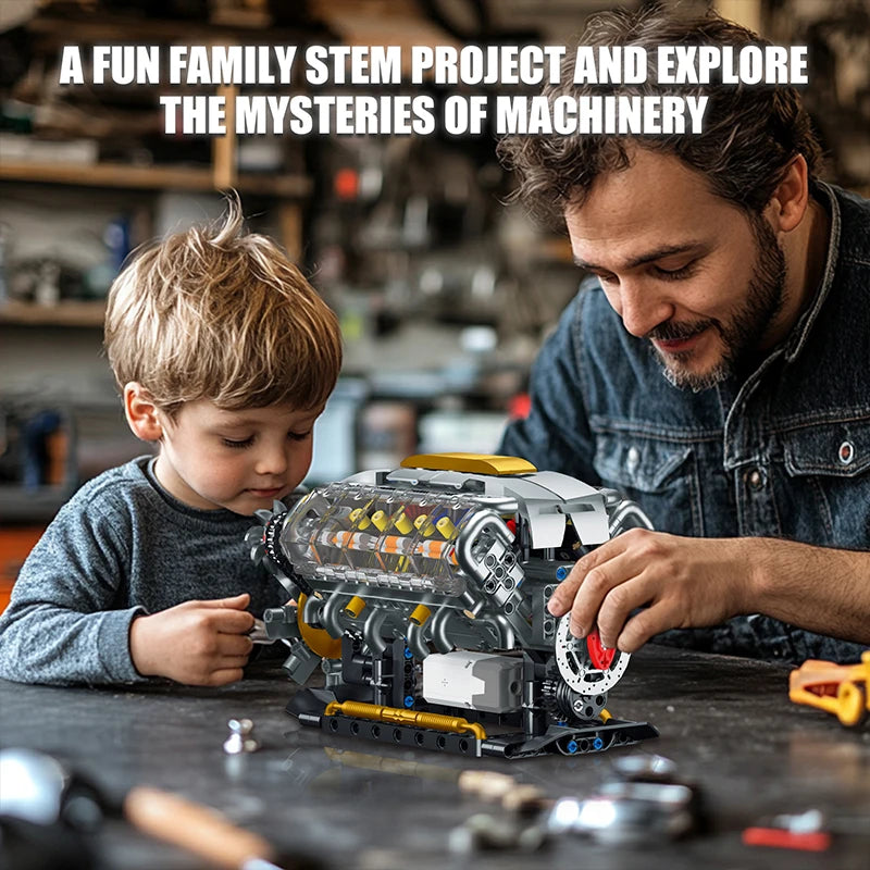 MOC Technik Electrically Driven V8 Engine Model Car Building Blocks Set Creative Educational Toys Christmas Gifts For Boys Kids