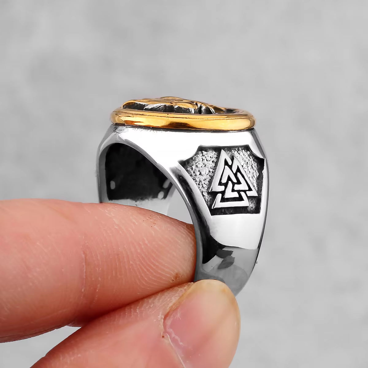 Stainless Steel Viking Wolf Head Ring Never Fade Gold Color Men's Hunting Game Hunter Wolf Claw Ring Nordic Wolf Jewelry Gifts