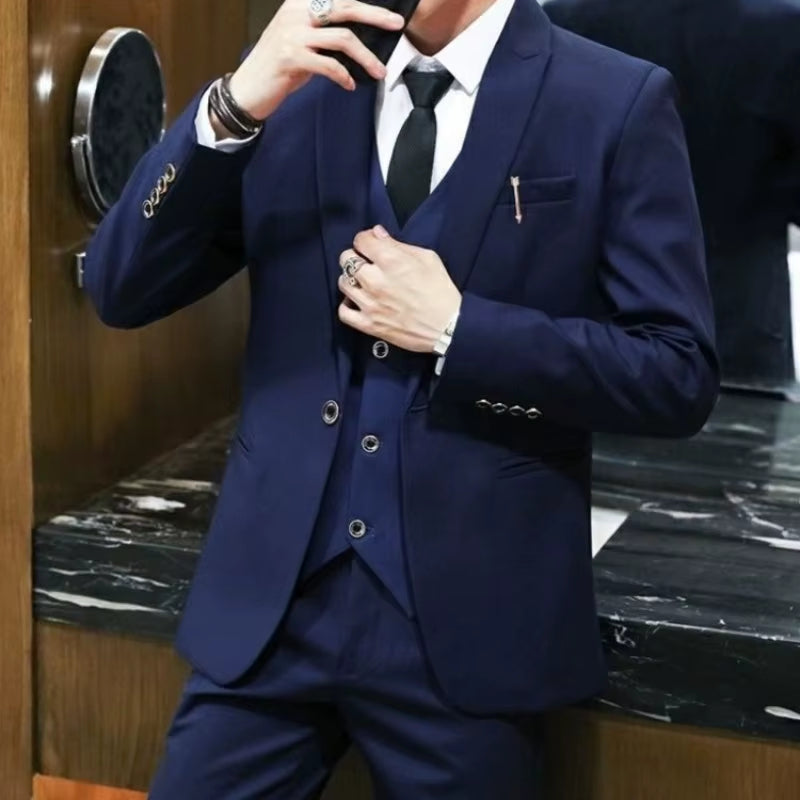 Business Formal Men 3 Piece Suit Set Summer Slim Fit Groom Wedding Hosting Suit