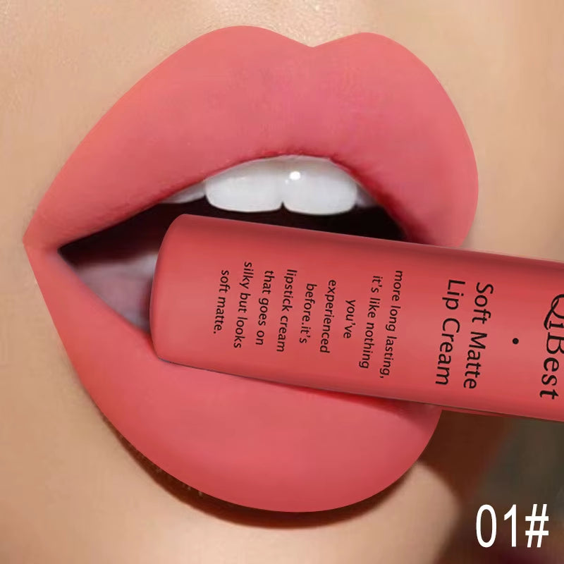 QIBEST Matte Liquid Lipstick Sexy Red Black Nude Lip gloss Waterproof Long Lasting Velvet Lip Gloss Makeup Lip Stain Tint 34Color