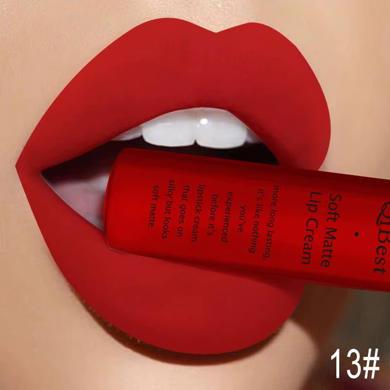 QIBEST Matte Liquid Lipstick Sexy Red Black Nude Lip gloss Waterproof Long Lasting Velvet Lip Gloss Makeup Lip Stain Tint 34Color