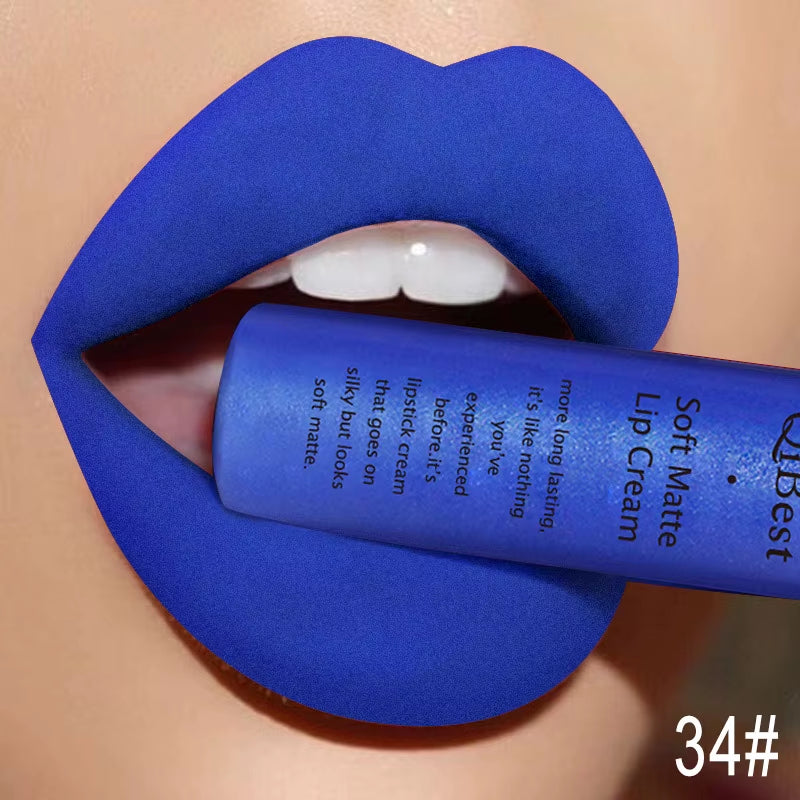 QIBEST Matte Liquid Lipstick Sexy Red Black Nude Lip gloss Waterproof Long Lasting Velvet Lip Gloss Makeup Lip Stain Tint 34Color