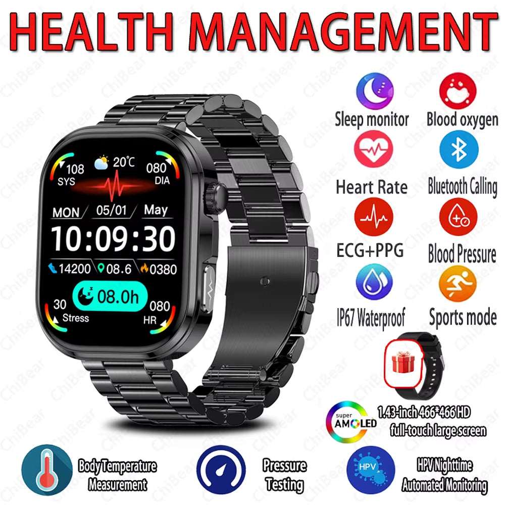 2026 AI Health Diagosis ECG+PPG SmartWatch Men Blood Pressure Lipid Uric Acid Heart Analysis 1.88-inch Bluetooth Call Smartwatch