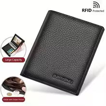Vertical Short Wallets for Men Genuine Leather Rfid Blocking Wallet Men Coin Pocket Slim Card Holder Minimalist Small Purse