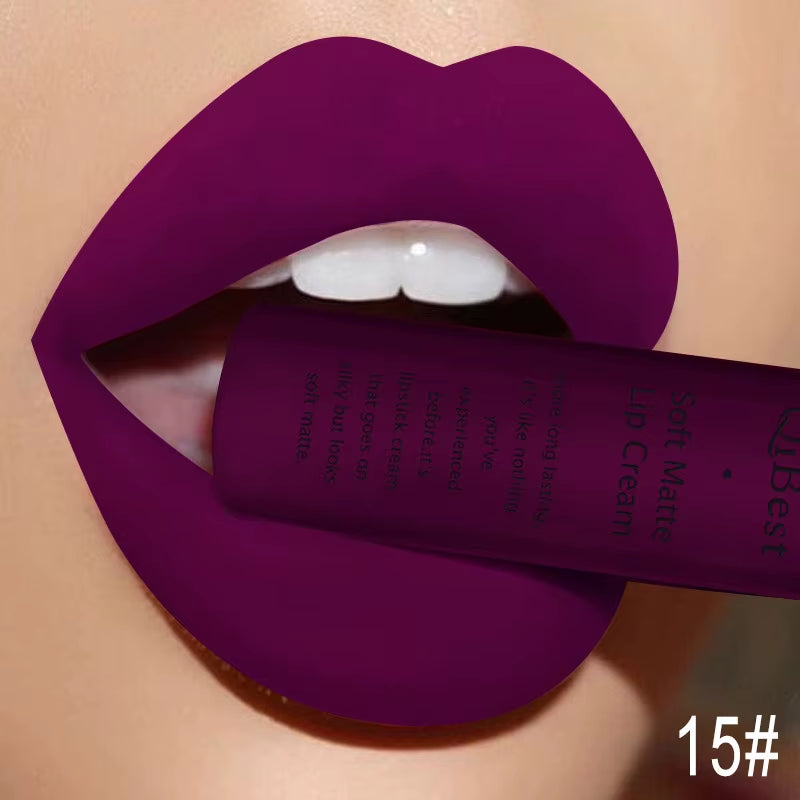 QIBEST Matte Liquid Lipstick Sexy Red Black Nude Lip gloss Waterproof Long Lasting Velvet Lip Gloss Makeup Lip Stain Tint 34Color