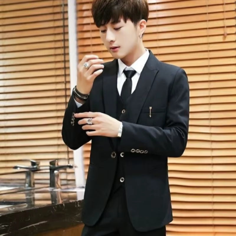 Business Formal Men 3 Piece Suit Set Summer Slim Fit Groom Wedding Hosting Suit