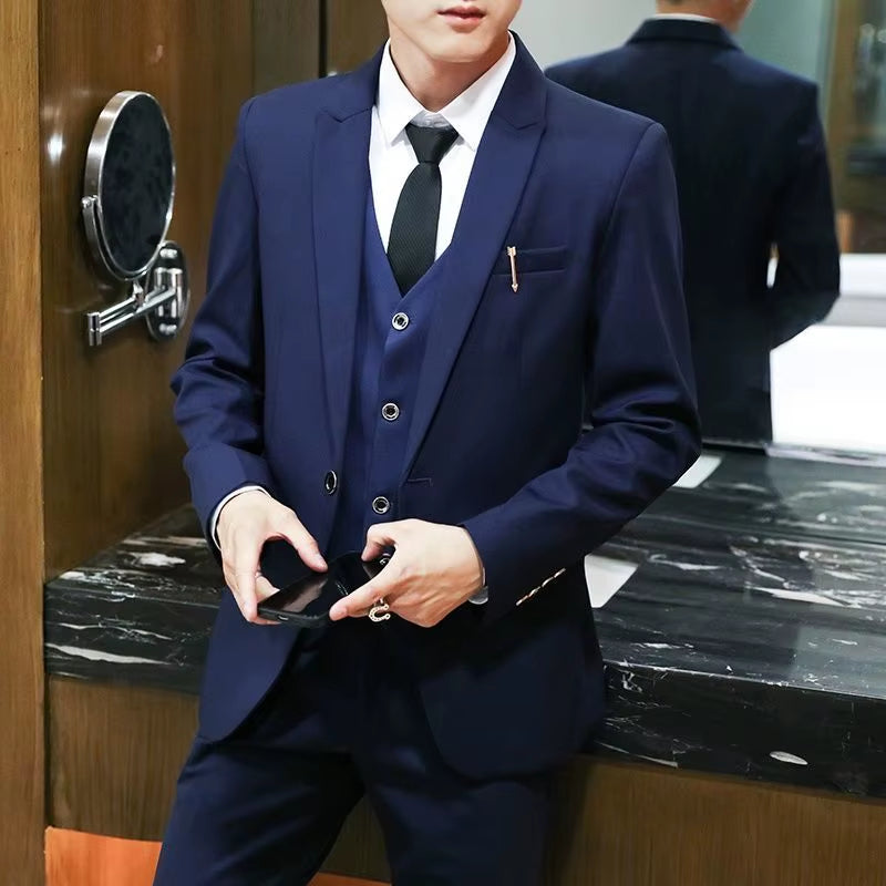 Business Formal Men 3 Piece Suit Set Summer Slim Fit Groom Wedding Hosting Suit