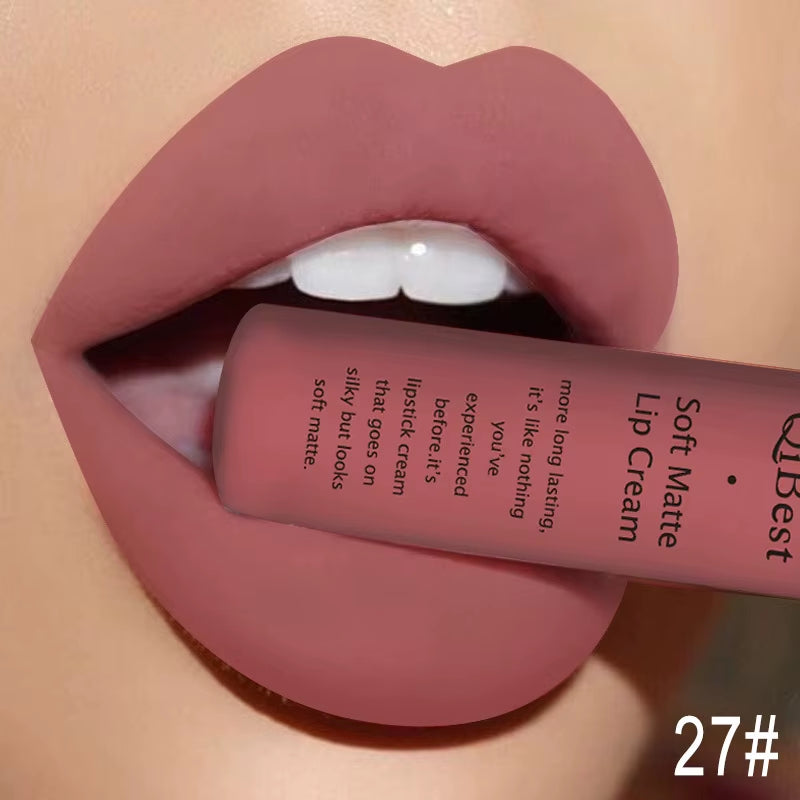 QIBEST Matte Liquid Lipstick Sexy Red Black Nude Lip gloss Waterproof Long Lasting Velvet Lip Gloss Makeup Lip Stain Tint 34Color