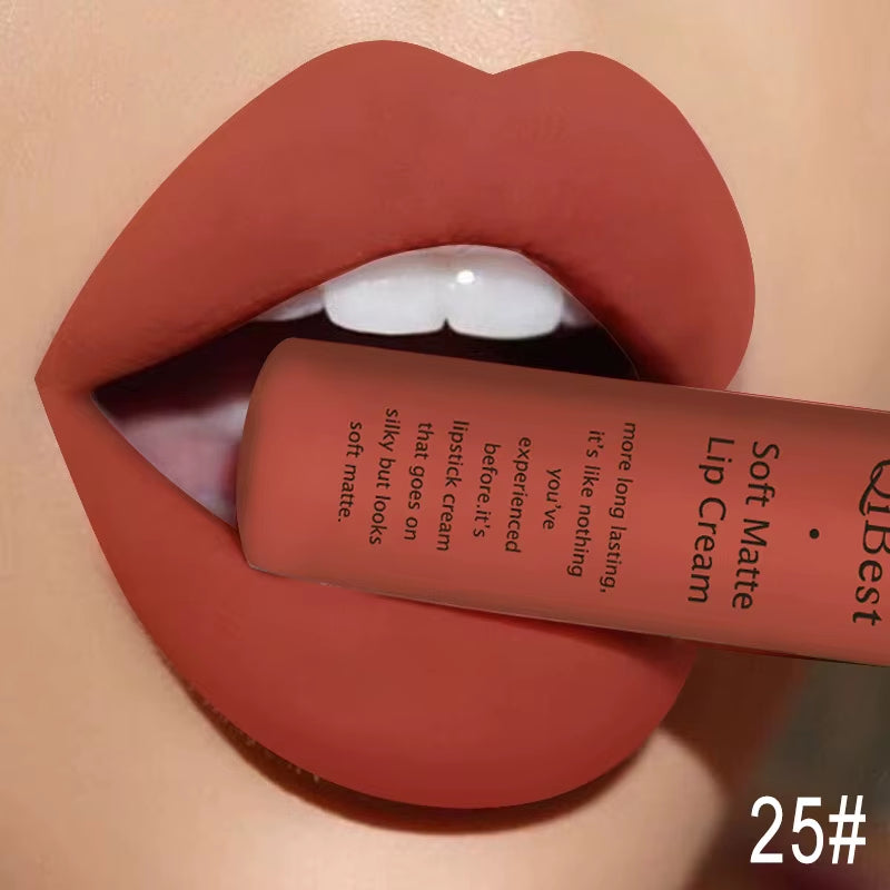 QIBEST Matte Liquid Lipstick Sexy Red Black Nude Lip gloss Waterproof Long Lasting Velvet Lip Gloss Makeup Lip Stain Tint 34Color