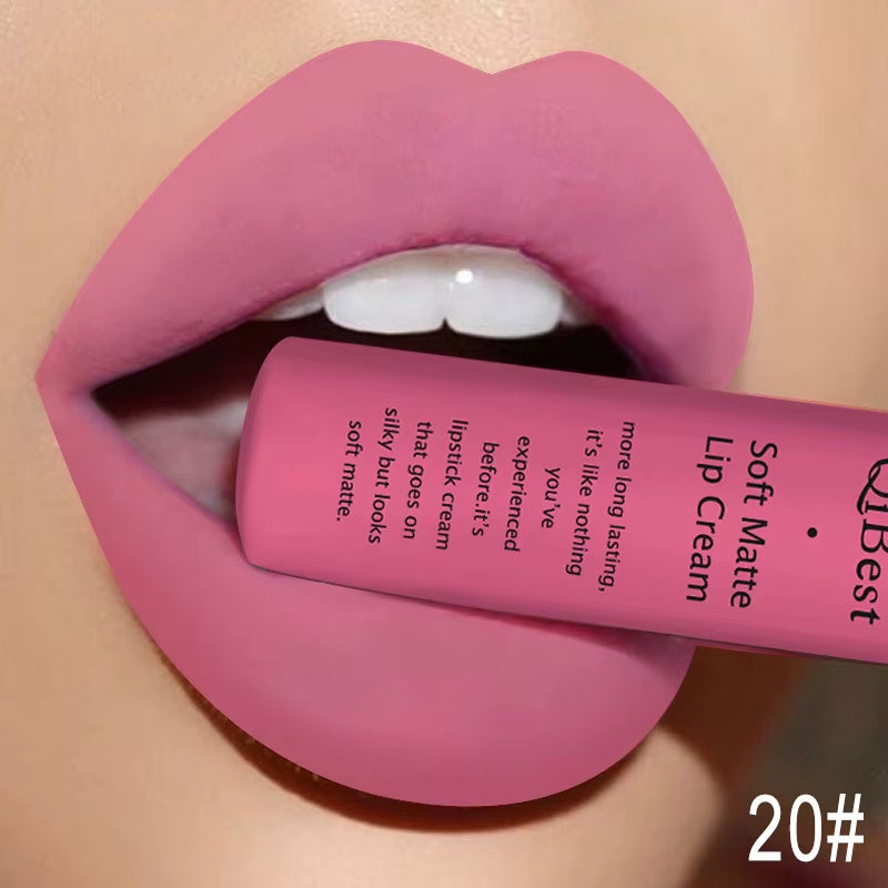 QIBEST Matte Liquid Lipstick Sexy Red Black Nude Lip gloss Waterproof Long Lasting Velvet Lip Gloss Makeup Lip Stain Tint 34Color