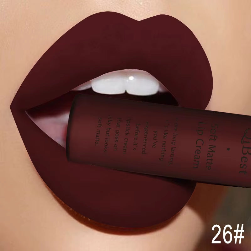 QIBEST Matte Liquid Lipstick Sexy Red Black Nude Lip gloss Waterproof Long Lasting Velvet Lip Gloss Makeup Lip Stain Tint 34Color