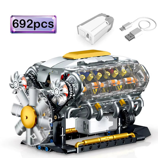 MOC Technik Electrically Driven V8 Engine Model Car Educational Toys