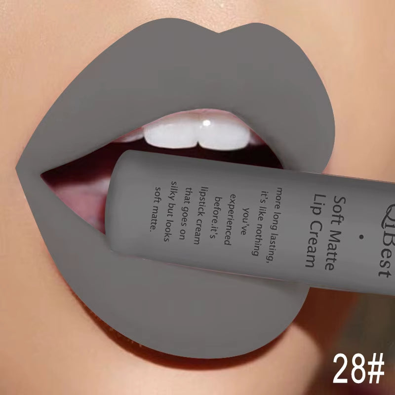 QIBEST Matte Liquid Lipstick Sexy Red Black Nude Lip gloss Waterproof Long Lasting Velvet Lip Gloss Makeup Lip Stain Tint 34Color