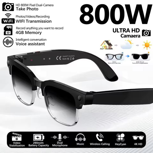 800W AI Smart Glasses with Camera, AI Photo Recognition, Voice Assistant and Smart Glasses