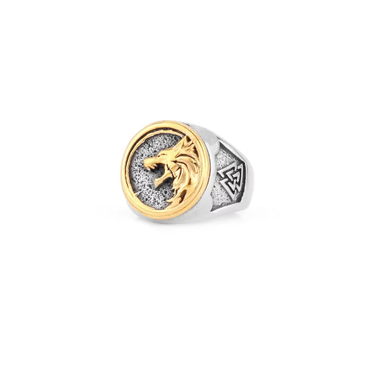 Stainless Steel Viking Wolf Head Ring Never Fade Gold Color Men's Hunting Game Hunter Wolf Claw Ring Nordic Wolf Jewelry Gifts