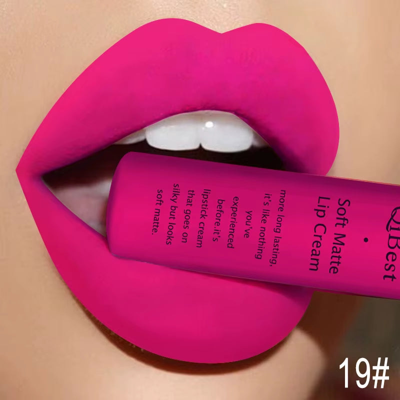 QIBEST Matte Liquid Lipstick Sexy Red Black Nude Lip gloss Waterproof Long Lasting Velvet Lip Gloss Makeup Lip Stain Tint 34Color