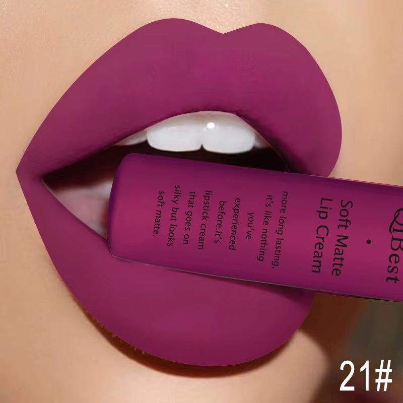 QIBEST Matte Liquid Lipstick Sexy Red Black Nude Lip gloss Waterproof Long Lasting Velvet Lip Gloss Makeup Lip Stain Tint 34Color