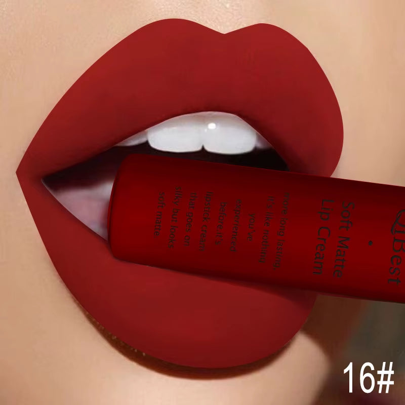 QIBEST Matte Liquid Lipstick Sexy Red Black Nude Lip gloss Waterproof Long Lasting Velvet Lip Gloss Makeup Lip Stain Tint 34Color