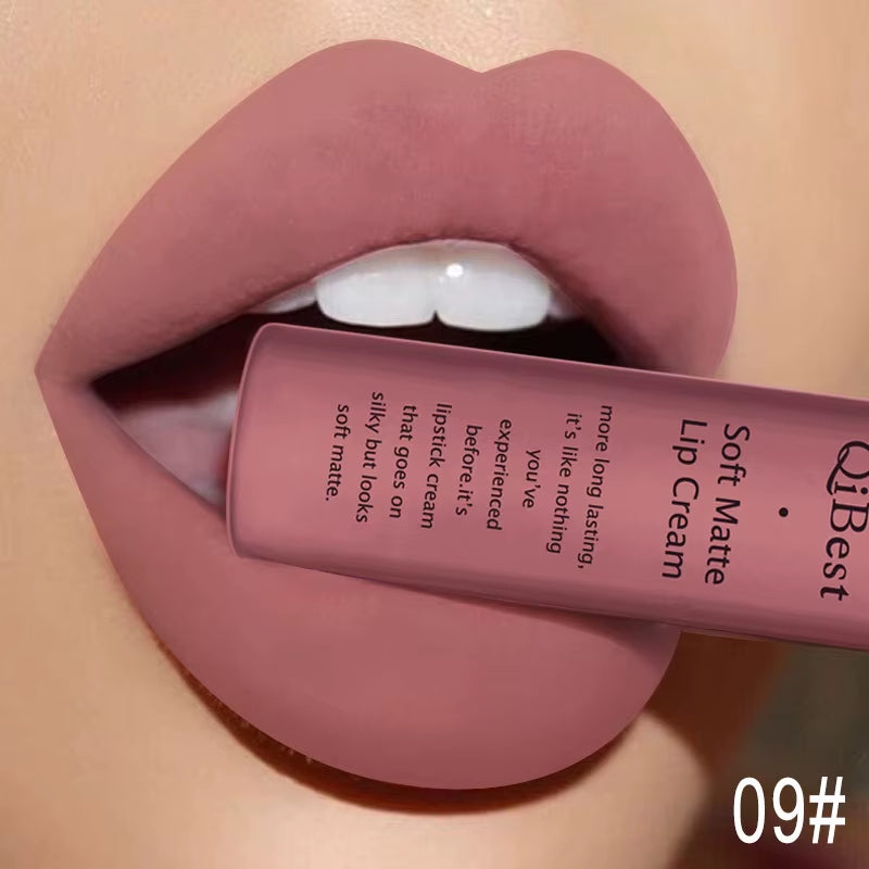 QIBEST Matte Liquid Lipstick Sexy Red Black Nude Lip gloss Waterproof Long Lasting Velvet Lip Gloss Makeup Lip Stain Tint 34Color