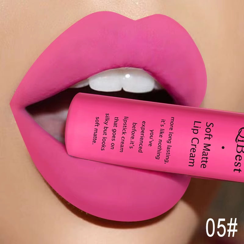QIBEST Matte Liquid Lipstick Sexy Red Black Nude Lip gloss Waterproof Long Lasting Velvet Lip Gloss Makeup Lip Stain Tint 34Color