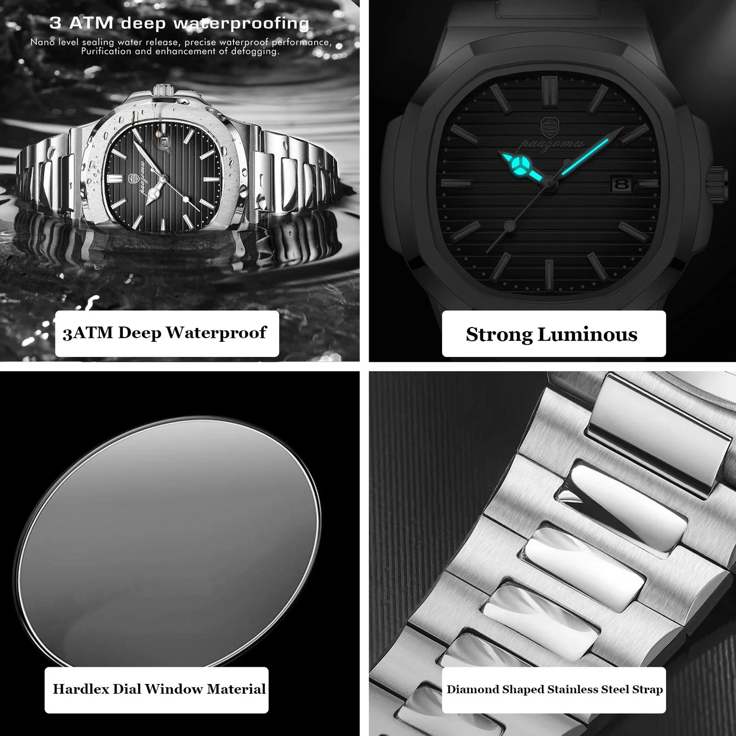 PAAZOMU Luxury Man Wristwatch Waterproof Luminous Chronograph Watch