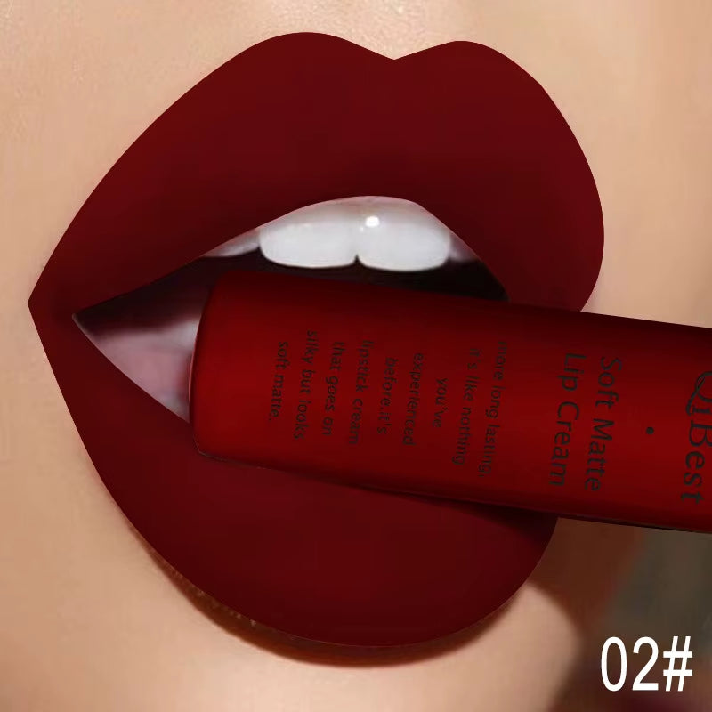 QIBEST Matte Liquid Lipstick Sexy Red Black Nude Lip gloss Waterproof Long Lasting Velvet Lip Gloss Makeup Lip Stain Tint 34Color
