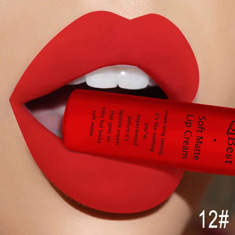 QIBEST Matte Liquid Lipstick Sexy Red Black Nude Lip gloss Waterproof Long Lasting Velvet Lip Gloss Makeup Lip Stain Tint 34Color