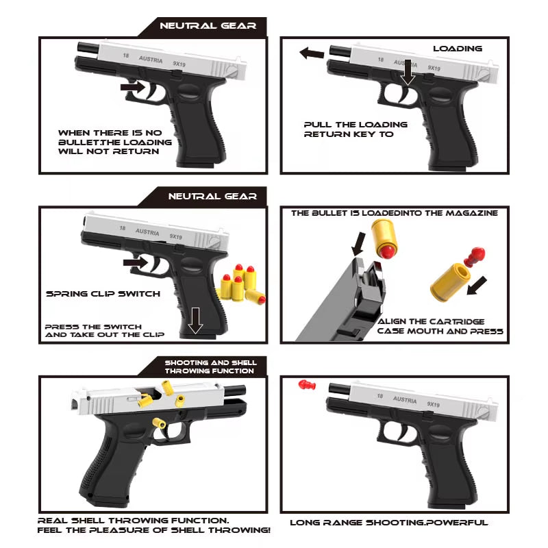 New.Mechanical Automatic G18 Toy Gun Shell Ejection Airsoft Pistol Continuous Firing Soft Bullet Toy for Children Shooting