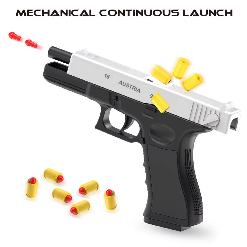 New.Mechanical Automatic G18 Toy Gun Shell Ejection Airsoft Pistol Continuous Firing Soft Bullet Toy for Children Shooting