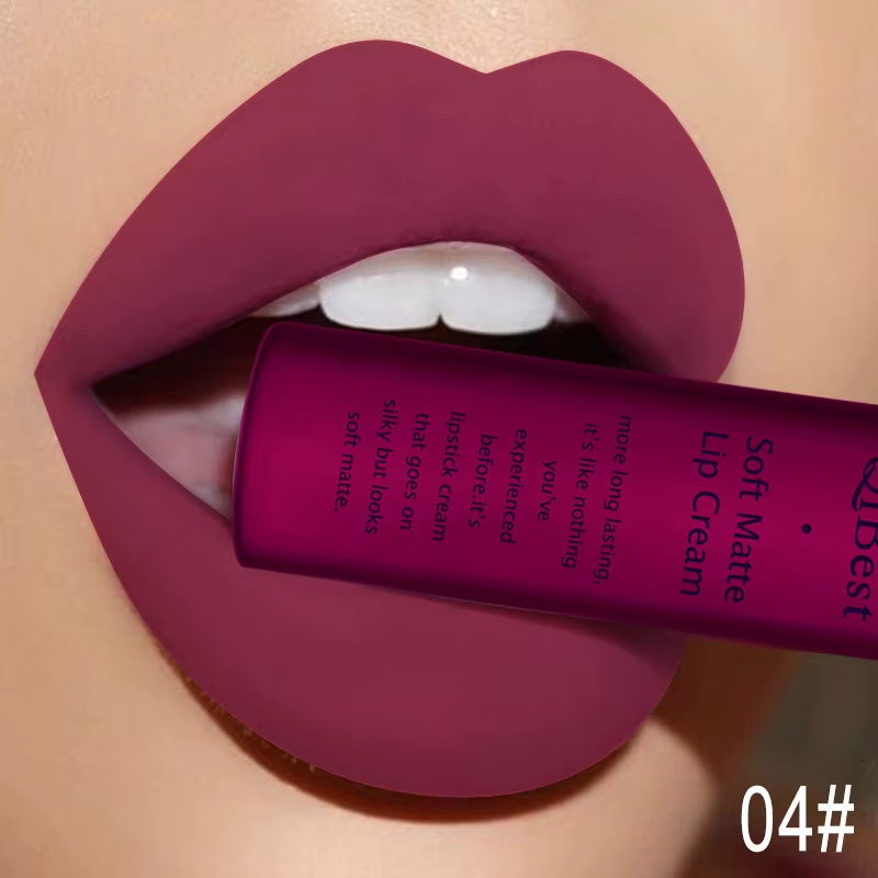 QIBEST Matte Liquid Lipstick Sexy Red Black Nude Lip gloss Waterproof Long Lasting Velvet Lip Gloss Makeup Lip Stain Tint 34Color