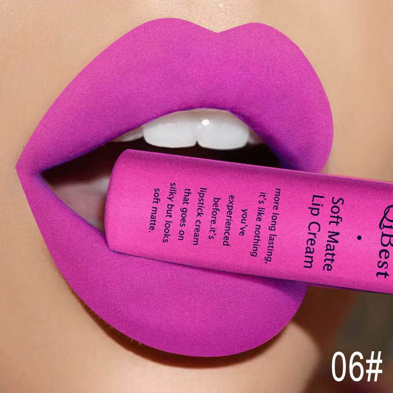 QIBEST Matte Liquid Lipstick Sexy Red Black Nude Lip gloss Waterproof Long Lasting Velvet Lip Gloss Makeup Lip Stain Tint 34Color