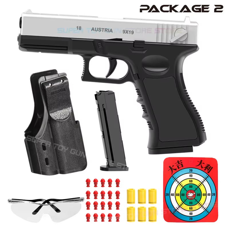 New.Mechanical Automatic G18 Toy Gun Shell Ejection Airsoft Pistol Continuous Firing Soft Bullet Toy for Children Shooting