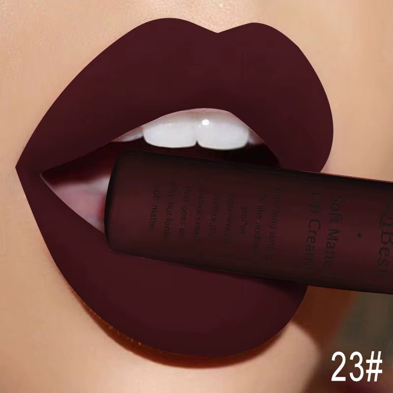 QIBEST Matte Liquid Lipstick Sexy Red Black Nude Lip gloss Waterproof Long Lasting Velvet Lip Gloss Makeup Lip Stain Tint 34Color